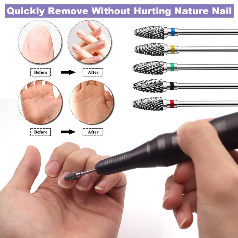 Fantexy 10pcs Ceramic Nail Drill Bits, 3/32 Inch Professional Tungsten