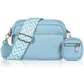GASSDA Women's Crossbody Bag, Small Shoulder Bag, Women's Wide Strap, PU Leather Handbag with Removable Shoulder Strap, B-Ice Blue, 当代