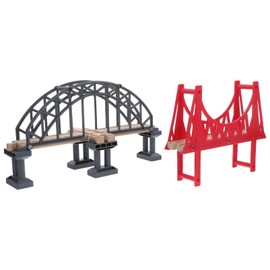 TOYANDONA Wooden Train Set Accessories, Train Bridge Model, Wooden Train Track Accessories Double Suspension Bridge Set, Compatible with Brio, Toy for Kids Toddlers