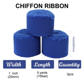 RIBBOOO 3 Rolls Royal Blue Chiffon Ribbon 1 inch× 5 Yards Ribbon Fabric Silk Ribbon for Gift Wrapping Wedding Party Decoration Flower Bouquet Wrapping Bows Making DIY Crafts