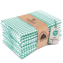 LAYNENBURG Set of 10 Premium Tea Towels Checked - 100% Cotton - 45 x 65 cm and Hanger - Oeko Tex Standard 100 - Kitchen Towels Lint-Free & Modern - Vintage Kitchen Towels (Green)