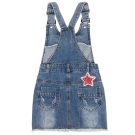 Peacolate 4-11T Little&Big Girls Jumper Dress Casual Strap Denim Overalls (8T,Star)
