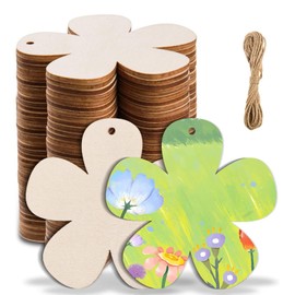 ENLACE Wooden Flowers, Pack of 20 Wooden Flower Discs with String, 7.5 cm Wooden Flowers for Painting, Natural Wood Discs for Crafts, DIY Crafts, Scrapbooking, Christmas Tree Pendants