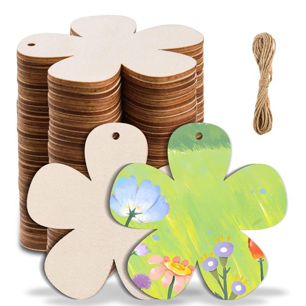 ENLACE Wooden Flowers, Pack of 20 Wooden Flower Discs with