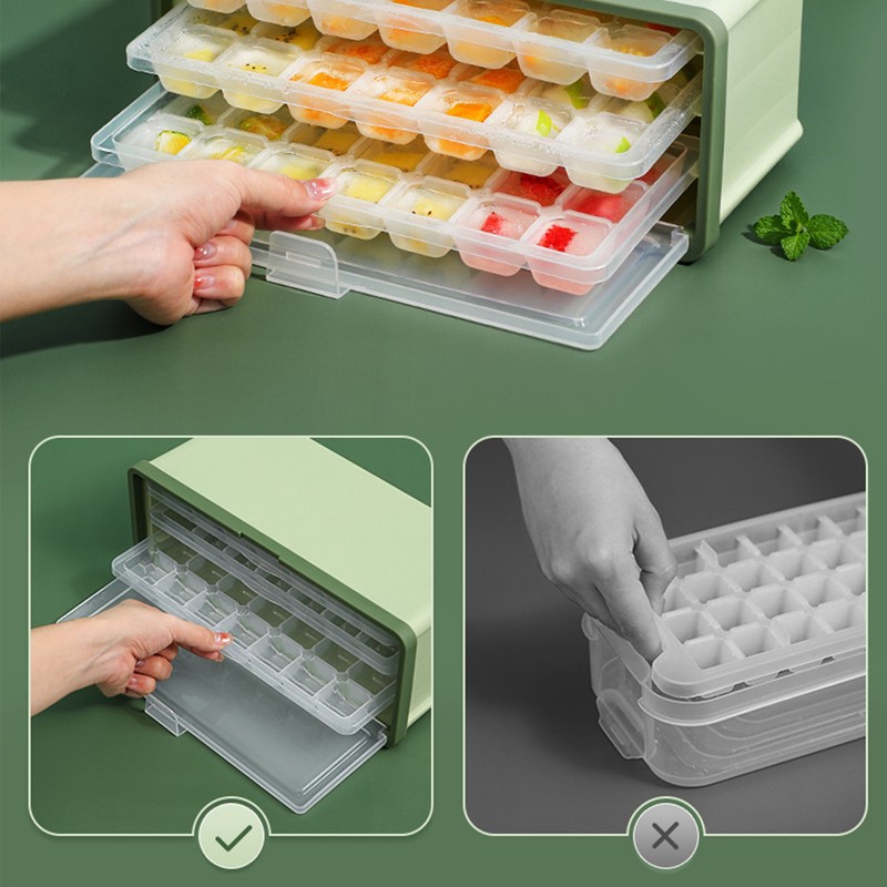 3 Layer Ice Cube Tray Large Capacity Easy Demoulding Pull