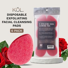 KOL Face Scrubber, Rose Infused Exfoliating Facial Cleansing Pads, Disposable Exfoliator Face Sponge for Daily Face Cleaning and Makeup Removal, 6 Count
