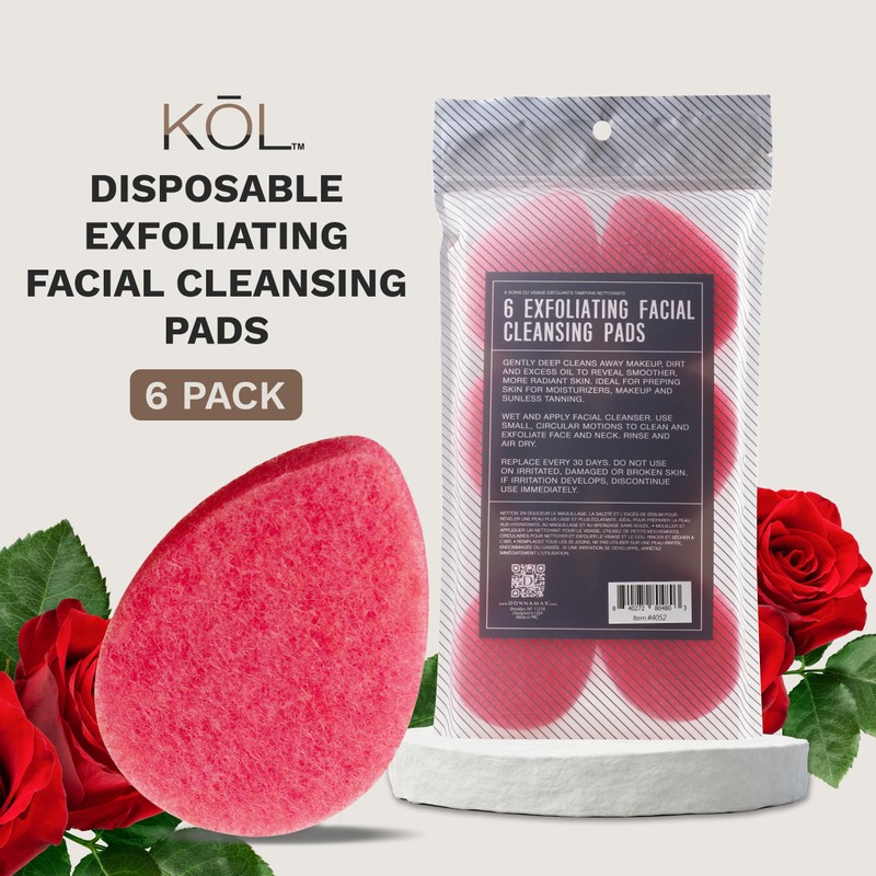 KOL Face Scrubber, Rose Infused Exfoliating Facial Cleansing Pads, Disposable