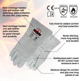 Intra-FIT 932℉/500°C Heat Resistant gloves, Fire Proof Foundry Leather Gloves for Fireplace, Furnace, Fire Pit, Blacksmith...