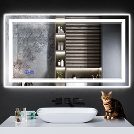 InfiniGlass 42"x24" LED Bathroom Mirror with Anti-Fog, Stepless Dimmable Lights, 3 Color Modes, Shatter-Proof Tempered Glass, Memory Function & Waterproof Design