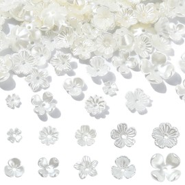 UR URLIFEHALL 200 Pcs 10 Styles Opaque Acrylic Flower Bead Caps ABS Plastic Imitation Pearl Floral Bead End Caps for Jewellery Making