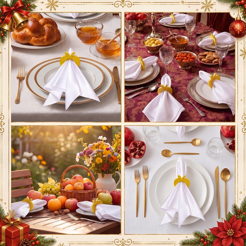 Gandeer 24 Pcs Rosh Hashanah Cloth Napkin, Wooden Apple Napkin
