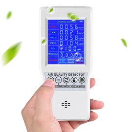 KKYOYRE Air Pollution Meter, Air Quality Detector, Air Quality Monitor, Multi-tester, Formaldehyde Detector, Digital LCD TVOC HCHO CO2 PM2.5 AQI Air Quality Monitor, Air Quality Monitor, Gas Analyzer