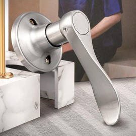 Probrico Right Handed Dummy Door Knob, Wave Style Right Handed, One Side Door Lever, Non-Turning, Stain Nickel, 1 Pack