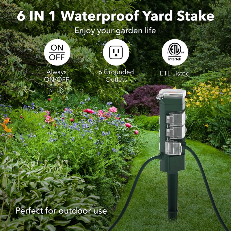 HBN Outdoor Smart Plug Waterproof with 6 Outlets,WiFi Power Stake