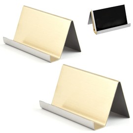 Pack of 2 Stainless Steel Business Card Holders, Metal Business Card Holder, Desk Business Card Holder, Desktop Business Card Holder for Office Desk (Champagne Gold)