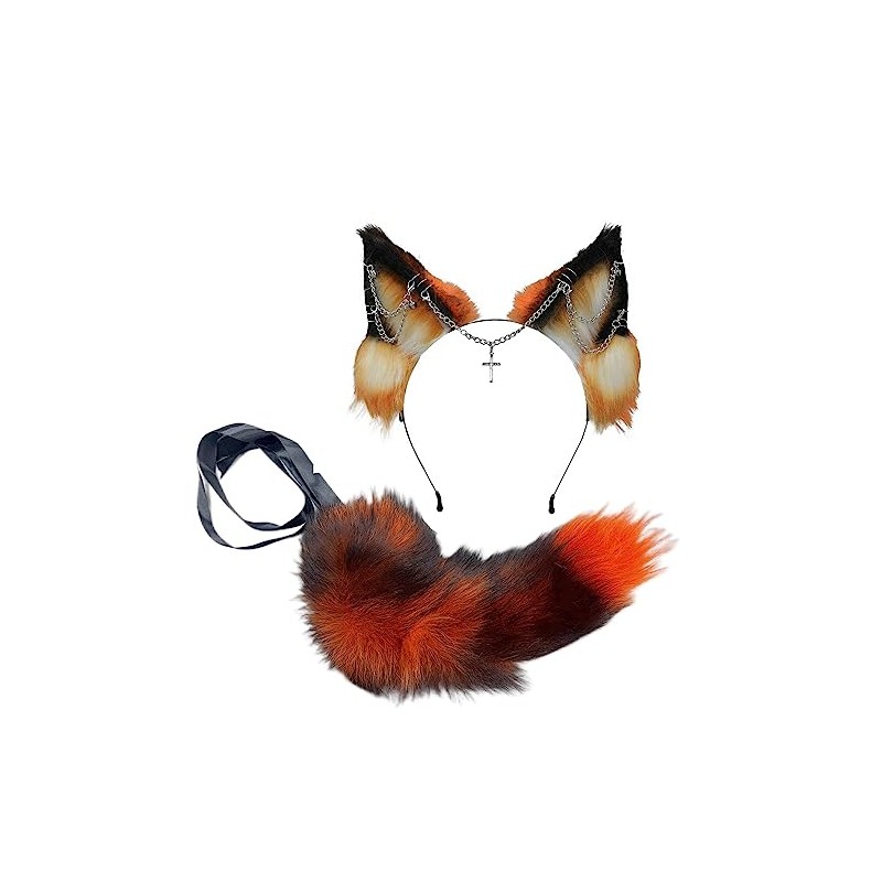 VIGVAN Wolf Ear Headband and Tail Set Fluffy Plush Wolf