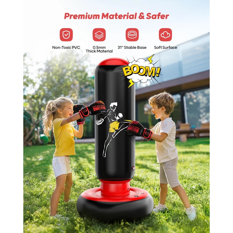 QPAU Kids Inflatable Punching Bag Set 66" with Gloves for