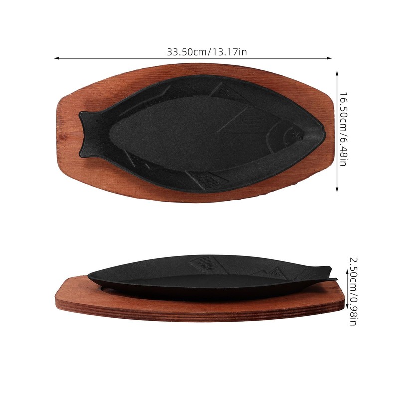 DOITOOL Cast Iron Fish Pan: Cast Iron Skillet with Wooden