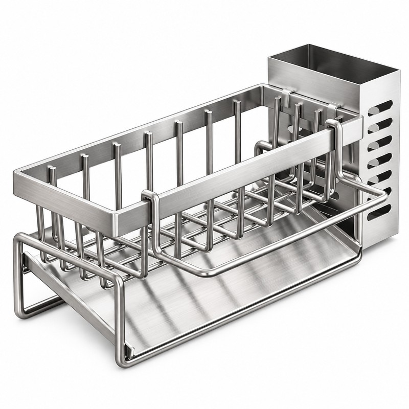 Stainless Steel Sink Cleaning Tools Storage Rack – Multifunctional Drainable