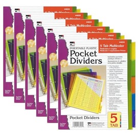 CLICharles Leonard Index Dividers with Pockets, 5-Tab, Assorted Colors, 5/Pack, 6 Packs (CHL48505ST-6)