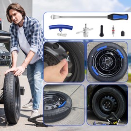 HTOMT 14.5" Tire Spoon Kit, 26pcs Tire Changing Tool for Motorcycle Dirt Bike Lawn Tractor Bicycle, Motorcycle Tire Changer Tire Removal Tool with 3pcs Rim Covers 6pcs Valve Tool Valve Cores (Blue)