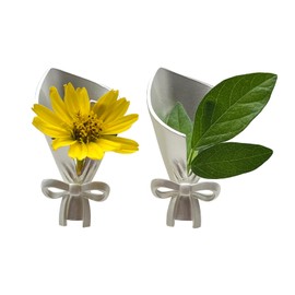 MIUPOO Flower Insert Brooch,DIY Corsage Brooch Accessory,Wearable Metal Flower Bouquet Pins,for Wedding,Homecoming,Ceremony and Party,Silver,2 Pieces.
