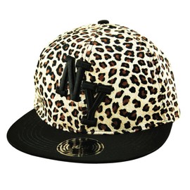 Itzu Mens New York NY Leopard Print Black Snapback Baseball Cap Hat (Adult)
