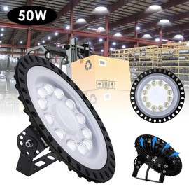 50W UFO LED High Bay Light, 6000-6500K Cool White LED Workshop Light, Ultra Thin Factory Warehouse LED Industrial Lighting, IP65 Waterproof Commercial Bay Lighting for Garage Factory Gym(4pcs)