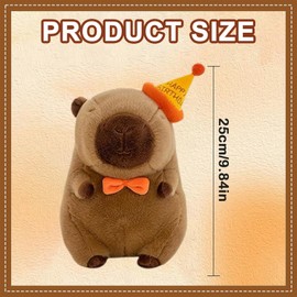 Capybara Plush, Cute Capybara Teddy, Capybara Plush Toy with Scarf, Cuddly Stuffed Animal for Kids, Cute Animal for Boys and Girls at Birthday Easter Valentine's Day Gift(25cm/9.84in) (Birthday Hat)