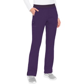 Med Couture Women's Yoga Pull-On Pant with 7 Pockets Ultra-Soft Rib-Knit Waistband and 2-Way Stretch Technology - MC7739P, XS Petite, Eggplant