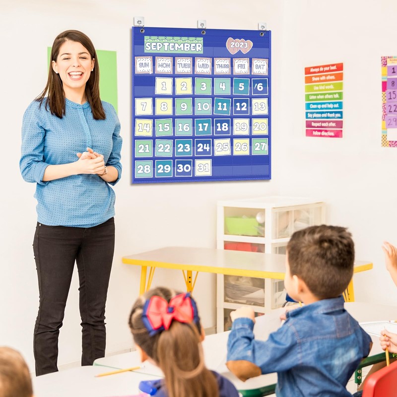 EAMAY Classroom Monthly Calendar Pocket Chart for 2.75 * 2.75
