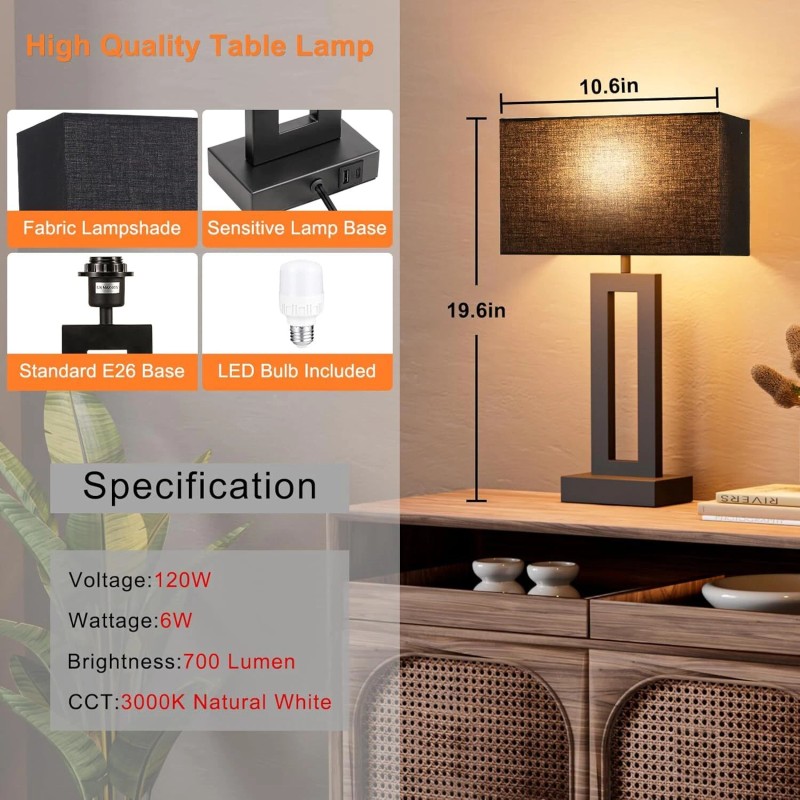 Seealle Nightstand Table Lamps for Bedrooms Set of 2 -