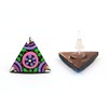 Hand painted vibrant purple flower in circle coconut shell triangle