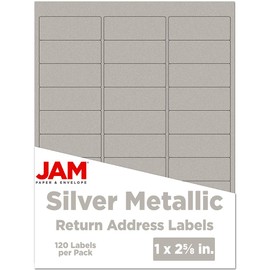 JAM PAPER Return Address Labels - Standard Mailing - 1 x 2 5/8 - Silver Metallic - 120 Shipping Labels/Pack
