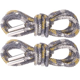 PAGOW 1 Pair Rhinestone Glitter Rope, Crystal Bling Bling Shiny Round Shoe Laces for Sneakers, Drawstring Cords Replacement for Sweatpants Shorts Crystal Hoodies (Black Yellow White, 120cm)