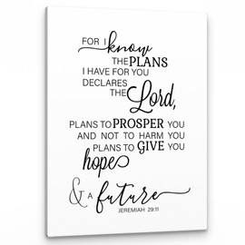 PHAMTE Jeremiah 29 11 Wall Art, Christian Jeremiah 29:11 For I Know The Plans I Have For You Wall Art, Bible Verse Scripture Print Framed Canvas Painting Christian Prayer Room Office Decor（11x14 Inch）（White）
