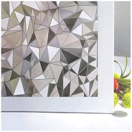 Niviy Window Films for Privacy, 3D Triangle Decorative Frosted Window Sticker, Static Cling Vinyl Leaded Glass Artscape Window Covering, UV Blocking Heat Control for Home, 30 x 300cm