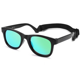 GLARDEFE Polarized Baby Sunglasses with Strap - Unbreakable Infant Sunglasses for Newborn Toddler Boys Girls Age 0-12 Months(Black/Green Mirror)