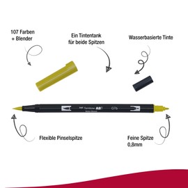 Tombow ABT 076 Dual Brush Pen - Green Ochre