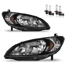 KarSpareHub Headlights for 2004-2005 Honda Civic 2/4Door W/Bulbs Headlamp Assembly Replacement with Amber Corner Lamps L& R Side