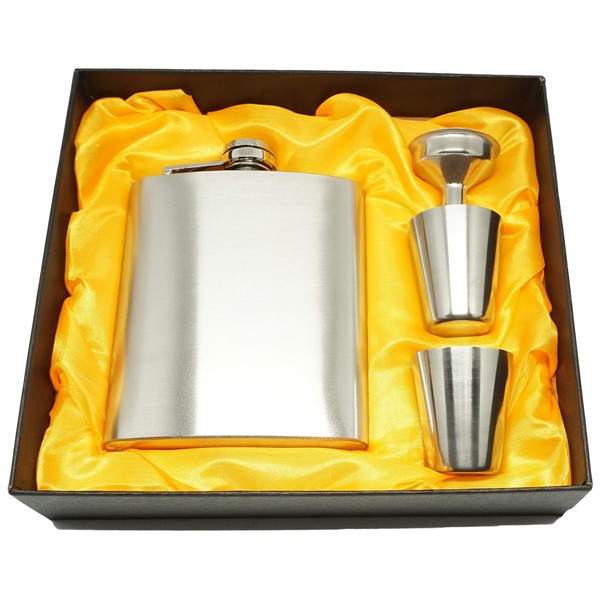Praxia Hip Flask Solid Set Outdoor Hip Flask, 7 oz, 7.8 fl oz (200 ml), Includes Logo Pouch, Funnel, 2 Shot Glasses, Cleaning Cloth
