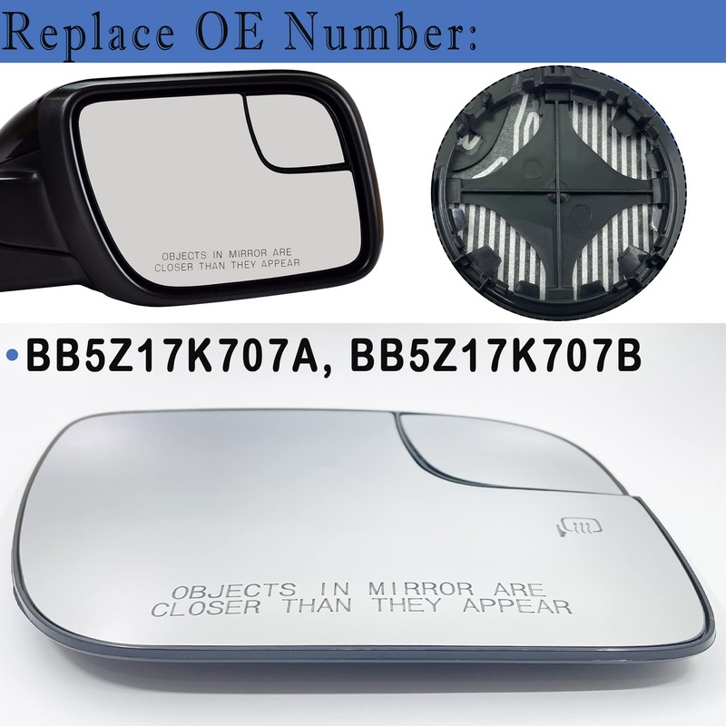 Explorer Passenger Side Mirror Glass Compatible with 2011-2017 Ford Explorer
