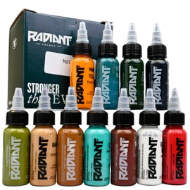 10 Color Neo Traditional Set Radiant Tattoo Ink 1oz Bottle for Color Tattooing and Shading Real Human Skin by Radiant Colors