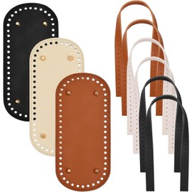 Novocloud 3 Pcs PU Leather Bag Bases with 6 Pcs Leather Straps, 22x10cm Crochet Bags Bottom with 52 Holes, Oval Purse Bottom Shaper Pads for Crochet Bags Making DIY