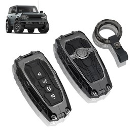 MAIKER Key Fob Cover for Ford Bronco 2021-2024 Metal Key Protective Case with Keychain Full Protection Key Fob Case Compatible with Ford Bronco 2021 2022 2023 2024