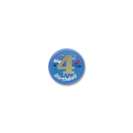 My 4th Birthday Satin Button in Blue