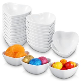 MAQUITA 24 Pack Porcelain Sauce Dish, White Heart-shaped Dip Bowls, 1.5Oz Ceramic Ring Dishes Candle Tray, Seasoning Dishes Appetizer Plates
