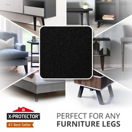 X-PROTECTOR Felt Furniture Pads - 48 PCS 25mm - Felt Pads Floor Protectors - Chair Felt Pads - Felt Pads for Furniture Feet - Furniture Pads for Hardwood Floors - Protect Your Floors! (Black, Square)