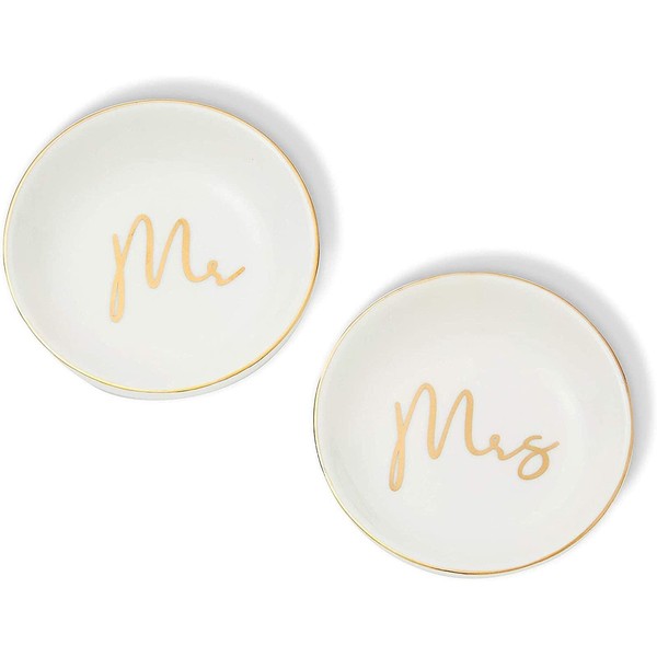 Bandejas de cerámica para joyería para regalo de boda, platos con señora y señor (paquete de 2)