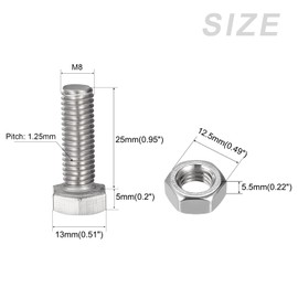 METALLIXITY Hex Head Screws Bolts Nuts Flat and Locking Washers Kits (M8 x 25 mm) 10 Sets 304 Stainless Steel Assortment Kit - for Household Appliances